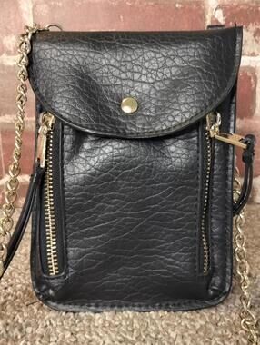 Juicy Couture Mini Crossbody Cell Phone Bag Faux Leather Black Pouch